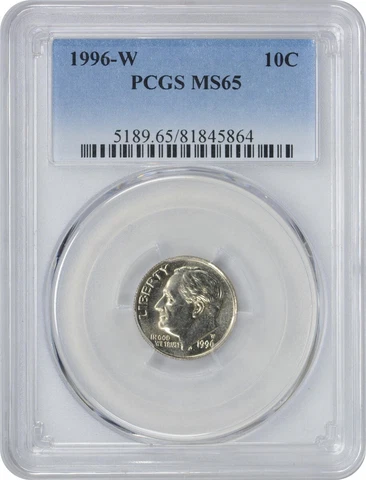 1996-W Roosevelt Dime MS65 PCGS Cover