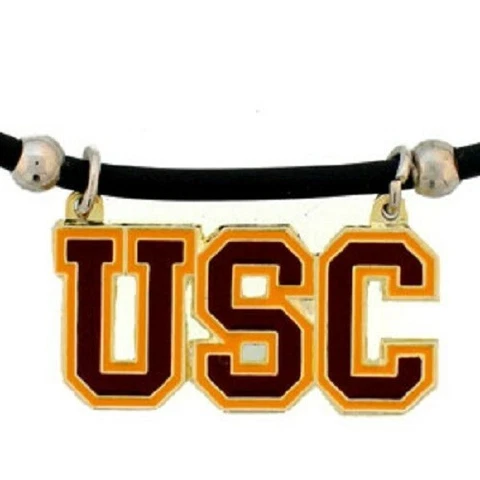 USC Trojans Necklace Black Rubber Cord Large Metal Pendant NCAA College Team Fan Cover