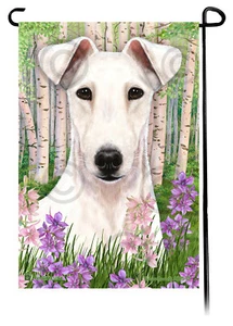 Spring Flowers Garden Flag - White Smooth Fox Terrier - Picture 1 of 1