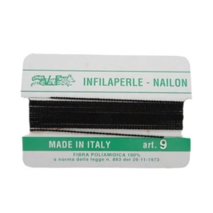 Infilaperle filo nylon con ago colore nero nailon per collane bracciali Mis. 9 - Foto 1 di 1