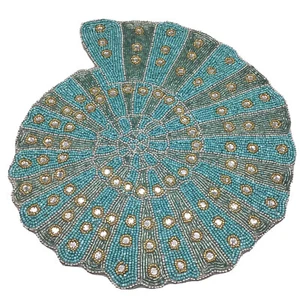 x4 Coastal Collection Beaded Turquoise Abalone Shell Placemat Set Ocean Beach - Picture 1 of 6