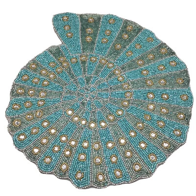 x4 Coastal Collection Beaded Turquoise Abalone Shell Placemat Set Ocean Beach - Image 1 of 4