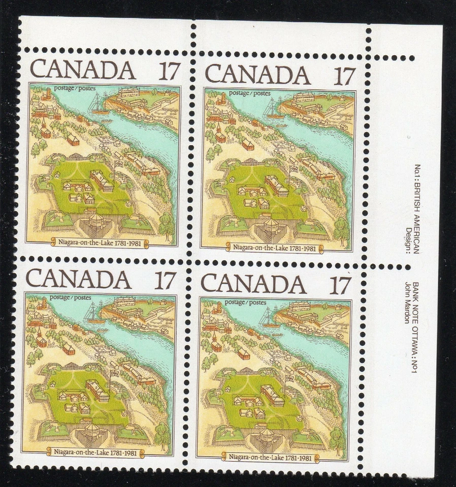 1981 Canada SC# 897 UR - Niagara-on-The-Lake - Plate Block M-NH Lot # 3019b - Image 1 of 1
