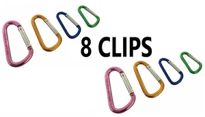8 KARABINER D-RING CLIPS SCHNAPPHAKEN SPINGGLIEDER SCHLÜSSELANHÄNGER SCHLÜSSELRING GEMISCHTE GRÖSSEN FAHRRAD - Bild 1 von 2