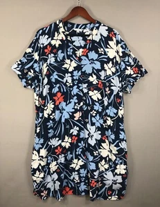 Vestido Camisa Time and Tru Para Mujer 2XL (20) Azul Floral Pullover Bolsillos Cuello en V - Imagen 1 de 11