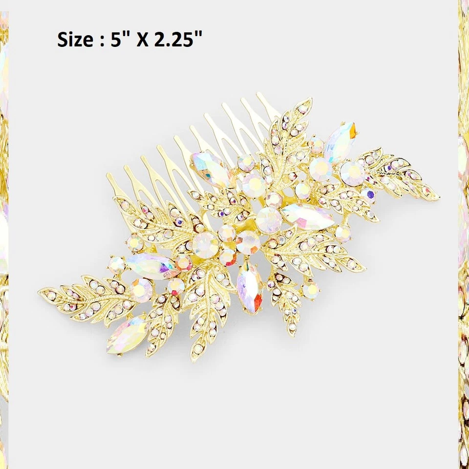 Crystal Rhinestone Bobble Hair Comb Wedding Bridal Cocktail Leaf Flower Bar Pin - Image 1 of 1