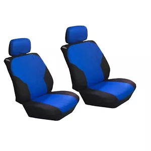 NEW Polyester Low Back Blue & Black Seat Covers for Auto Cars SUVs -Front Pair - Picture 1 of 2