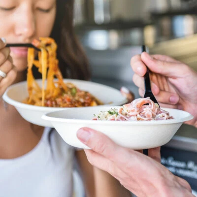 BIO Zuckerrohr Einweggeschirr Einwegteller Einwegbesteck Holz Birkenholz Kompost - Bild 1 von 2