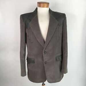 Vintage Pioneer Wear L 44 in Corduroy Jacket Ranch Gray Cotton Leather USA Made