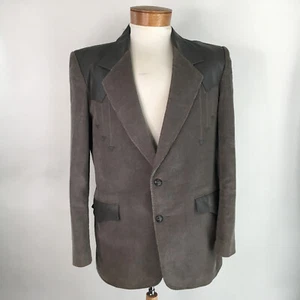 Vintage Pioneer Wear L 44 in Corduroy Jacket Ranch Gray Cotton Leather USA Made - Picture 1 of 11
