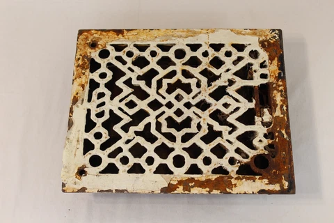Antique Victorian Register Heating Grate Vent #54 Cast Iron Scrolls Rectangular Cover