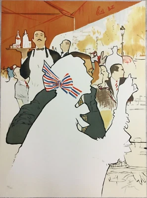 Litografia bistrô Art Deco moderna sem moldura assinada à mão Rene Gruau - Imagem 1 de 3