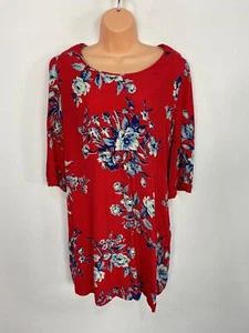 CAMICIA TUNICA LUNGA DONNA JOULES UK 14 ROSSO MIX FLOREALE MANICA 3/4 TOP/ABITO CORTO - Foto 1 di 3