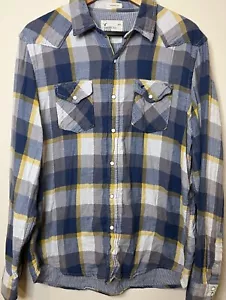 American Eagle Men’s Pearl Snap Vintage Fit Western Shirt Blue Plaid XL Lined - Picture 1 of 17