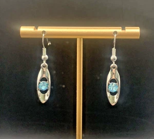 Aqua Crystal Dangle earrings made with Swarovski Crystals 18ct gold Filled - Picture 1 of 5