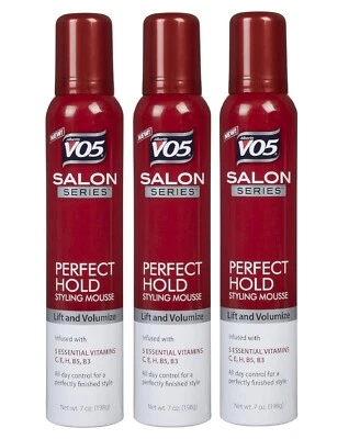 3 x VO5 Salon Series Perfect Hold Styling Mousse Elevación y Volumen 7 oz Cada una Foto 1 de 4