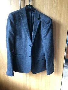 Chaqueta de traje de algodón New Look gris carbón/azul detallado 38R - Imagen 1 de 4