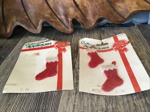 Costumakers Vintage Appliques Red Stocking  1.5" high Set 3 Stockings Christmas - Picture 1 of 2