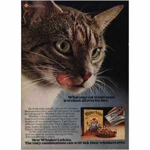1976 Whisker Lickens Cat Food: Written All Over His Face Vintage Print Ad - Picture 1 of 1