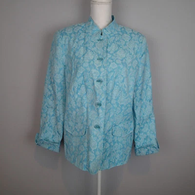  NUEVO CON ETIQUETAS Diálogo QVC Azul Floral Primavera Chaqueta Mezcla Algodón Mujer L z9 Foto 1 de 4