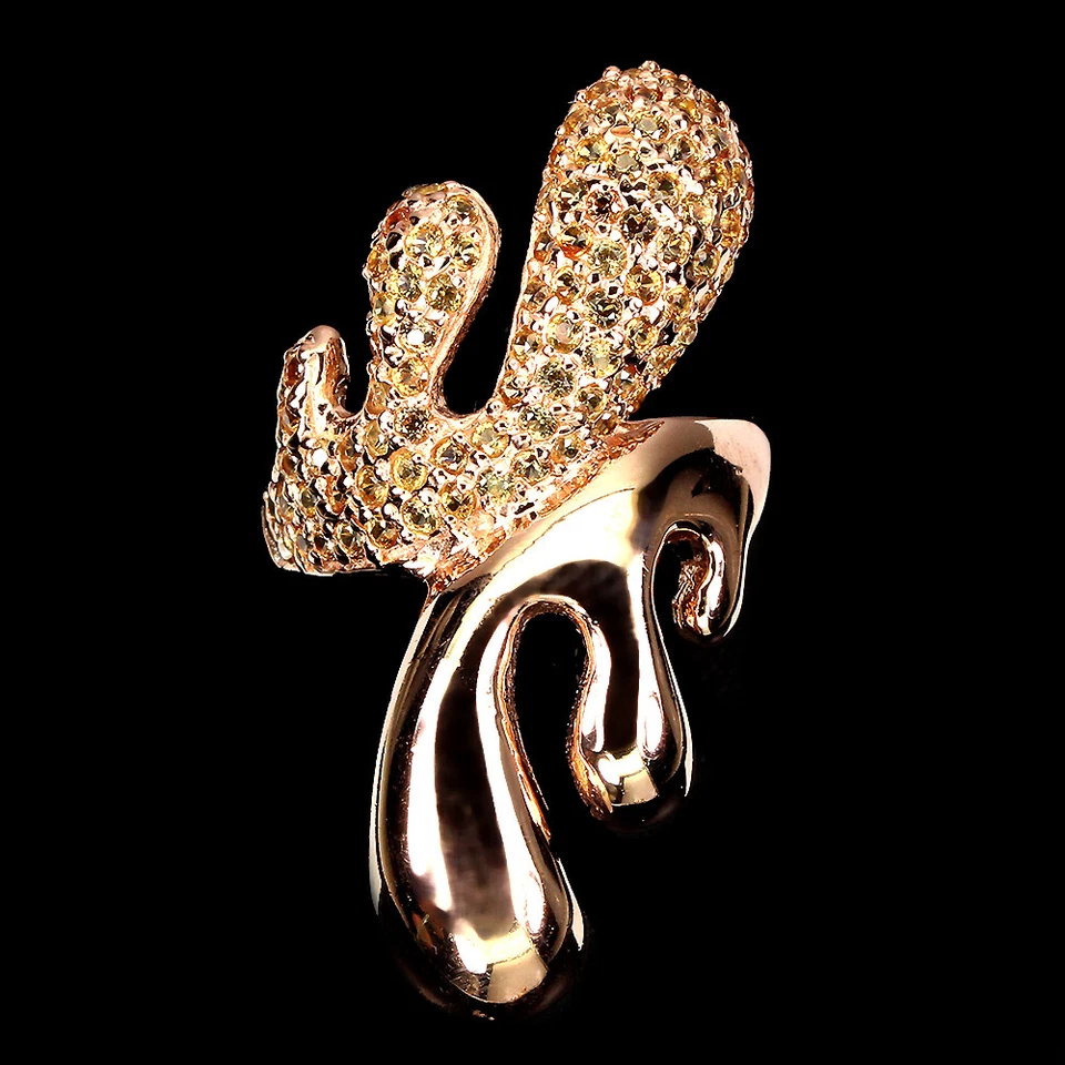 925 Anillo Plata de Ley Redondo Amarillo Diamante Zafiro Corte Gema Joyería 7.5 - Imagen 1 de 4