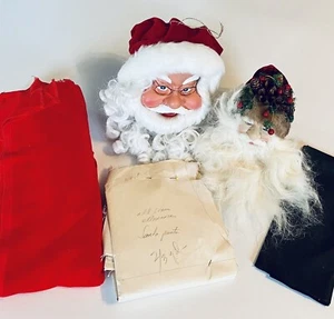 Vintage Santa Doll Craft Kit 2 Santa Body Patterns, Heads & 2 Yards VTG Fabric - Picture 1 of 7