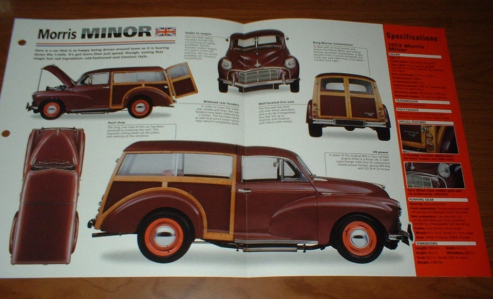 1953 MORRIS MINOR ORIGINAL IMP BROCHURE SPECS 53 CUSTOM WOODY 48 49 50 51 52-71 - Image 1 of 1