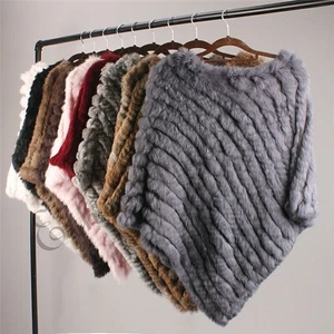 Genuine Rabbit Fur Poncho Vogue Vest Wrap Coat Shawl BuzzyFun Design Knitted J8 - Picture 1 of 23