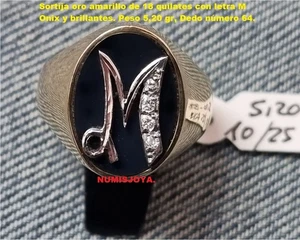 Sortija Letra M de oro amarillo 18 quilates con ONIX y BRILLANTES. PIEZA NUEVA. - Bild 1 von 2