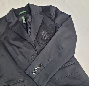 LAUREN Ralph Lauren Sz 12P Black Blazer Logo Embroidered Emblem - Picture 1 of 16