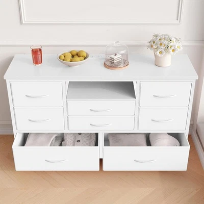 Soporte TV de 8 cajones con luz LED y toma de corriente cómoda moderna Foto 1 de 4