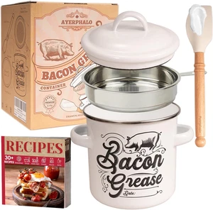 Bacon Grease Container with Strainer - 46OZ Large Capacity, with Silicone Wooden - Picture 1 of 7