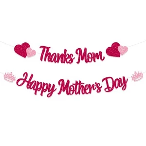 FHGG Glitter Happy Mother's Day Banner Thanks Mom Banner Garland Happy Mother... - Picture 1 of 5