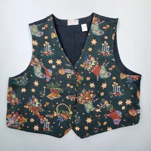 Vtg 80s 90s Womens Christmas Tapestry Vest 3X Ugly Holiday Retro Needle Point - Picture 1 of 12