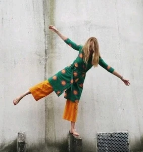 Moromini Womens Wrap Dress Perfect Lawn Green Flowers Sz L Scandi - Picture 1 of 14
