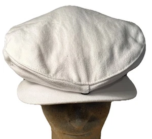 Vintage NIKE Golf Flatcap Zeitungsjunge Cabbie Mütze weiß mit dunkelblau Satin gefüttert Druckknopf - Bild 1 von 7