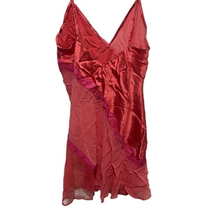 Abito slip babydoll vintage Victoria's Secret 100% seta a righe gomma da masticare taglia small - Foto 1 di 8
