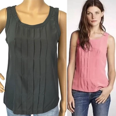 J. Crew Pure Silk Fineline Cami Top Gray Pleated Sleeveless Blouse 38786 Size 0 - Image 1 of 4