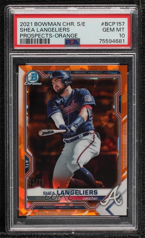 2021 Bowman Chrome Sapphire Edition Orange Refractor /75 Shea Langeliers PSA 10 - Image 1 of 2