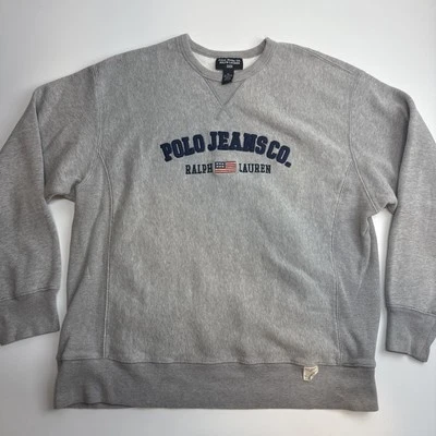 Polo Jeans Co. Ralph Lauren Hombre’s Cuello Redondo Deletrear Sudadera Y2K Gris XL Foto 1 de 4