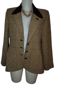 Soft Surroundings Sz MP Womens Brown Plaid Wool Academia Preppy Clueless Blazer - Picture 1 of 6