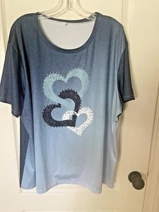 Camisa de mujer con cuello redondo talla 3XL azul ombre con corazones mangas cortas - Imagen 1 de 4