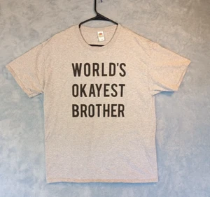 Fruit of the Loom Mens Graphic Gray Short Sleeve T-Shirt Okayest Brother Size L - Picture 1 of 4