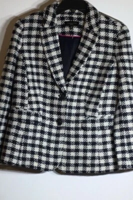  Jaqueta Blazer Feminina Preta Branca Talbots Houndstooth Tamanho 12P  - Imagem 1 de 4