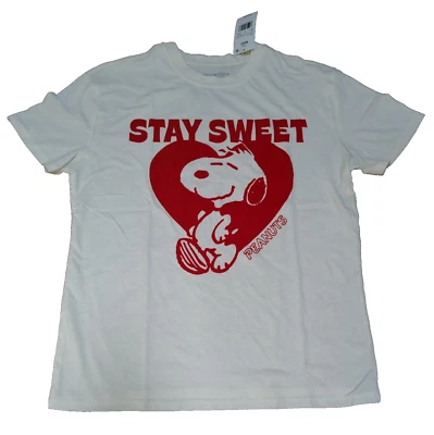 Peanuts Boys Short Sleeve Off White Stay Sweet Snoopy T-Shirt Tee M 8 - Image 1 of 3