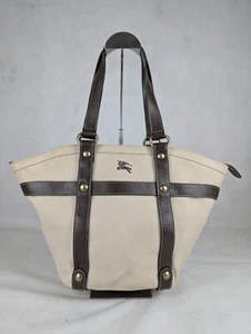 BURBERRY London Blue Label Luxury Knit Canvas Designer Beige Tote Charm BAG - Picture 1 of 15