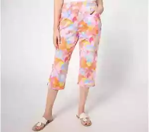 Quacker Factory French Terry Printed Capri Pant Multi,1X - Picture 1 of 1