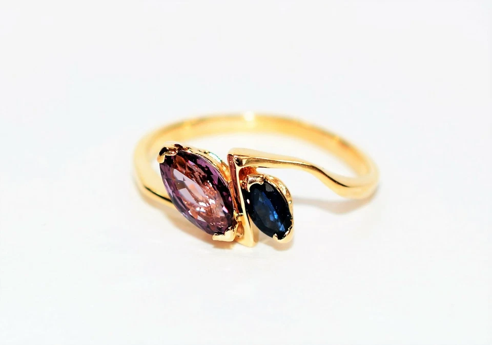Natural Spinel & Blue Sapphire Ring 14K Solid Gold .75tcw Gemstone Ring Jewelry - Image 1 of 4