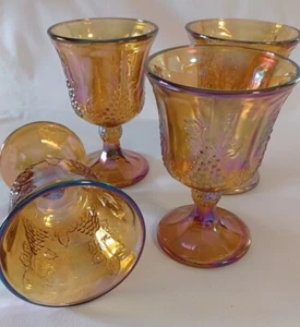 Lot of 4 - Indian Carnival Glass - Iridescent Harvest Grape Goblet Wine Glasses - Picture 1 of 5
