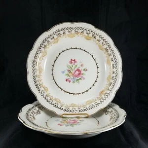 American Beauty By Stetson 22 Kt Gold Floral Soup/Salad Bowl 8.5" Dia. Lot Of 2 - Picture 1 of 9